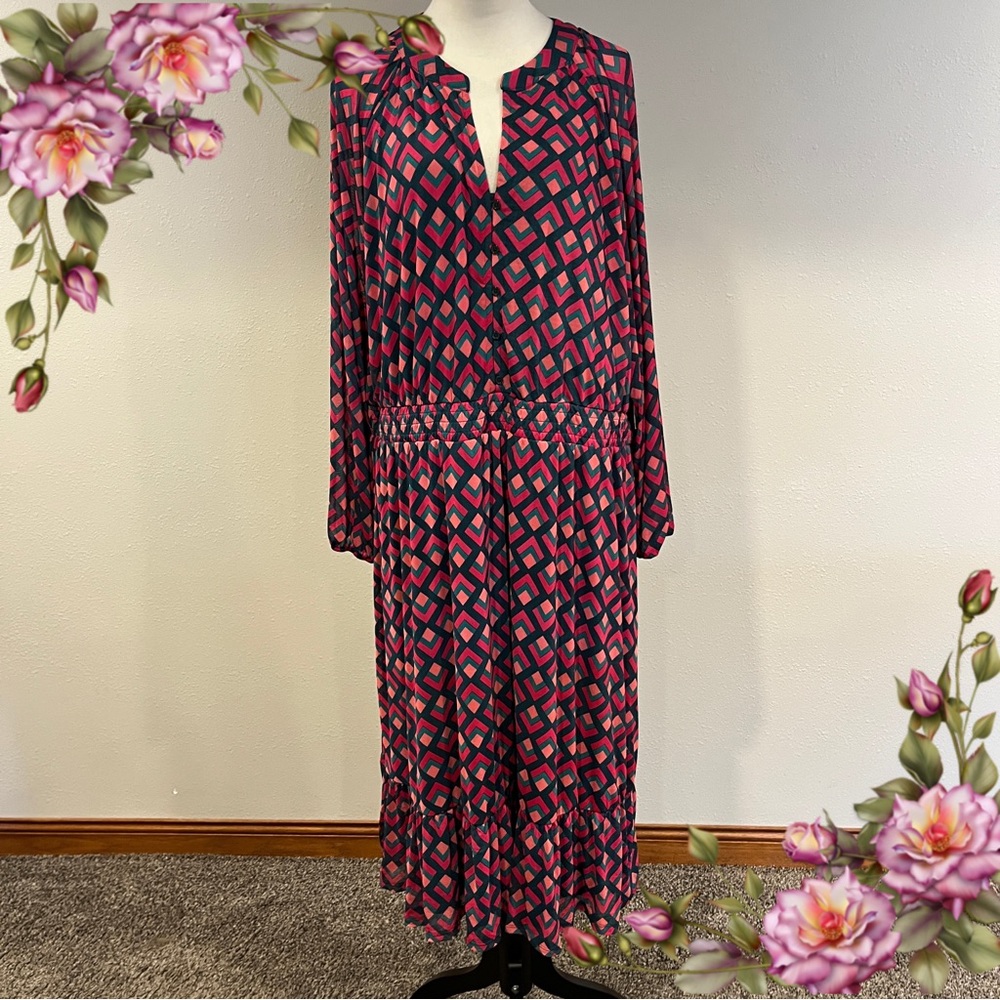 Terra & Sky long Sleeve Geometric print Plus Size Dresses Size 2X